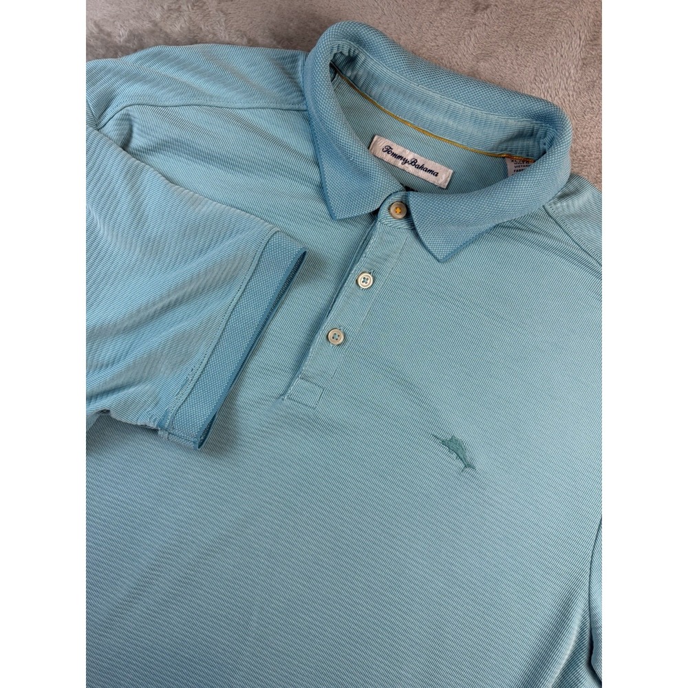 Tommy Bahama‎ Polo Shirt Men's Island Zone Size XL Ribbed Cool Blue Distressed